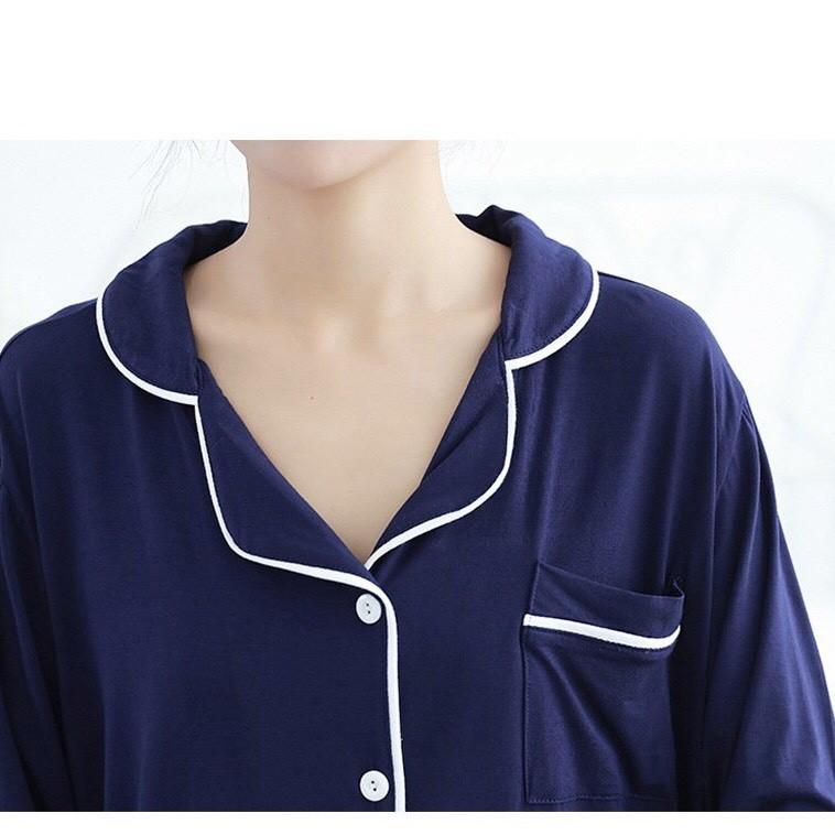 Bộ pyjama nữ vải thun modal mềm mịn viền trắng