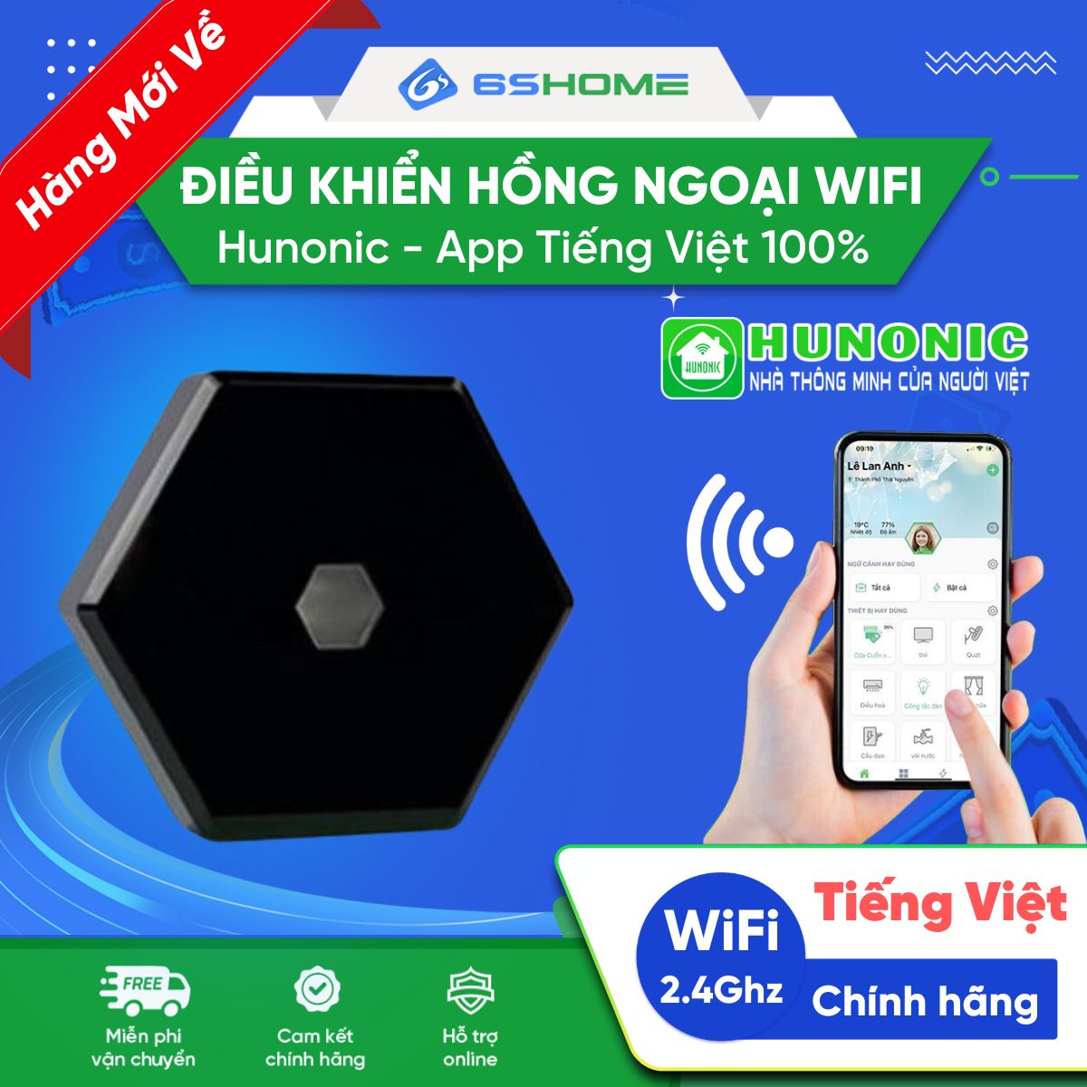 Bộ Điều Khiển Hồng Ngoại WiFi Thông Minh Hunonic, Điều Khiển Các Thiết Bị Tivi, Máy Lạnh, Quạt Từ Xa Qua Điện Thoại