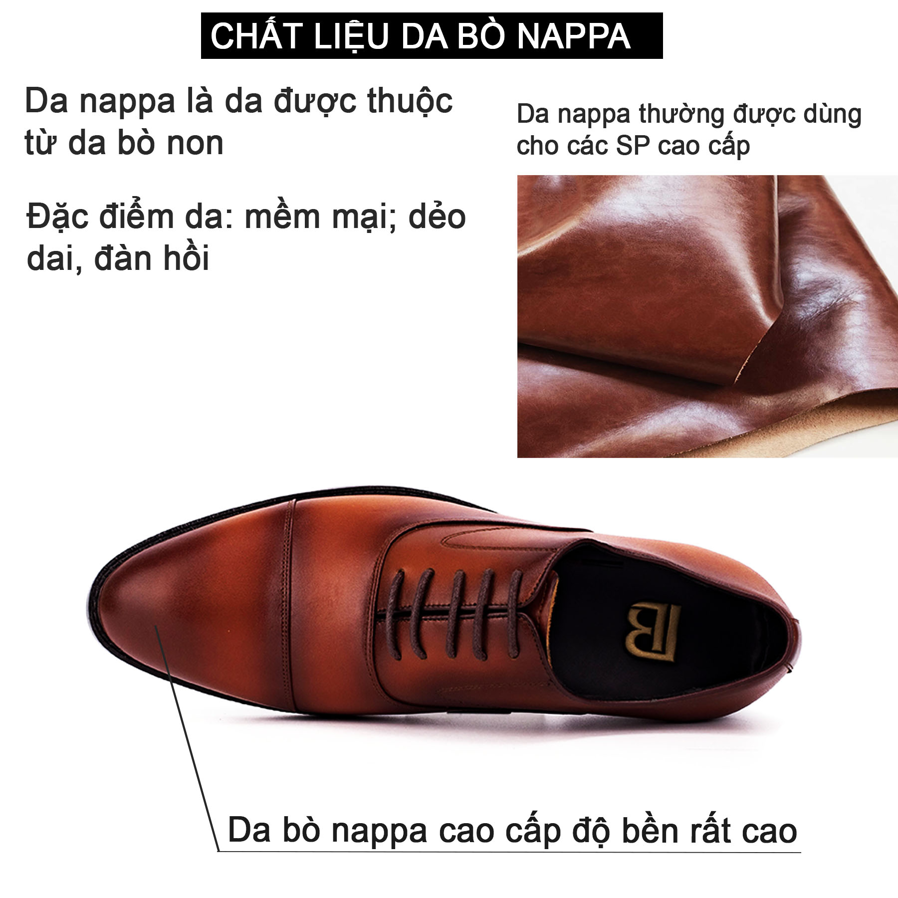 Giày da nam, giày oxford công sở Bụi Leather G105 - Da bò Nappa cao cấp