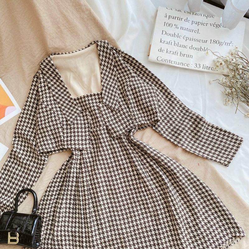 Set Đầm Hai Dây Caro Xoè Kèm Khoác Croptop Caro