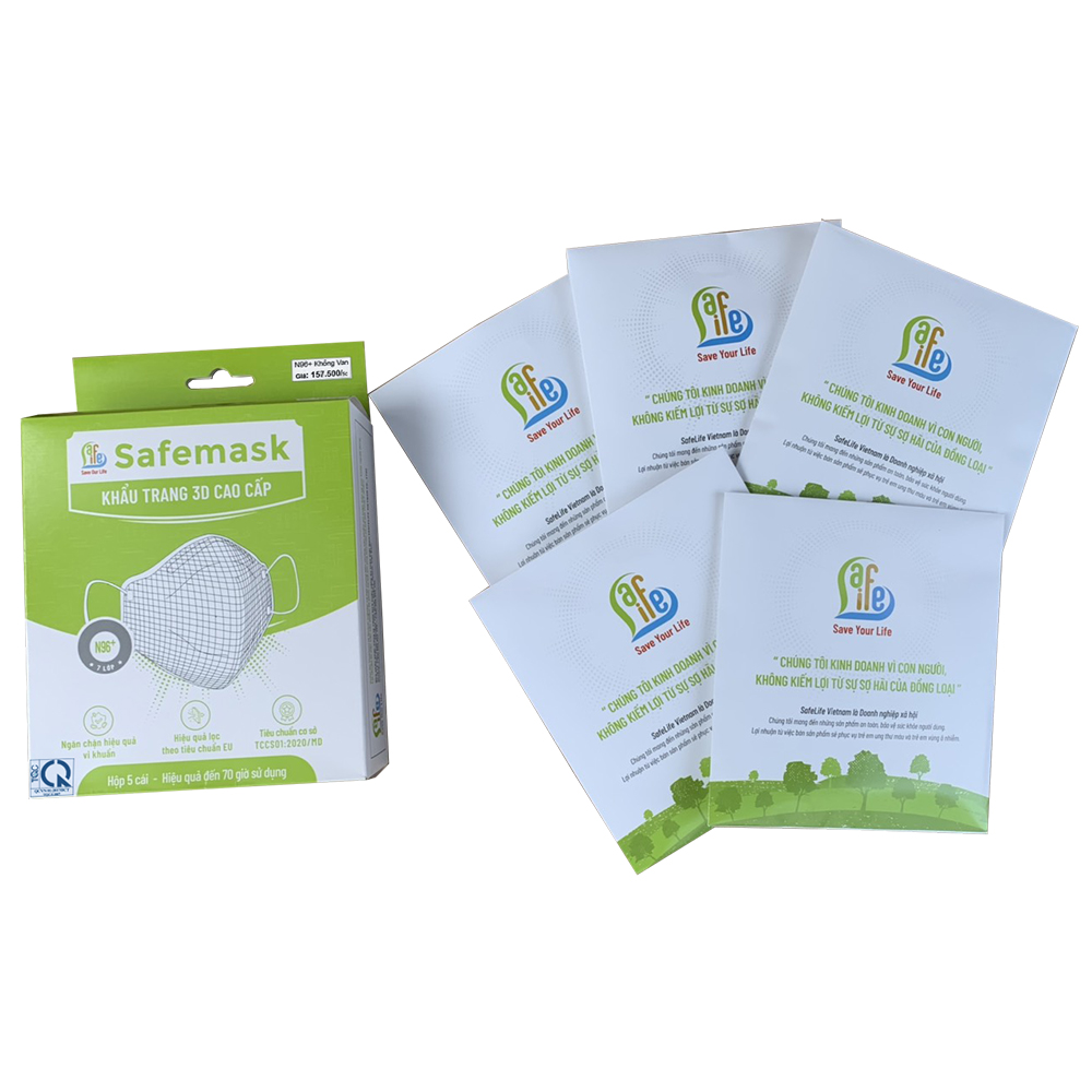 Khẩu Trang Chống Bụi 3D Cao Cấp N96+ Safelife Safemask (Hộp 5 Cái)
