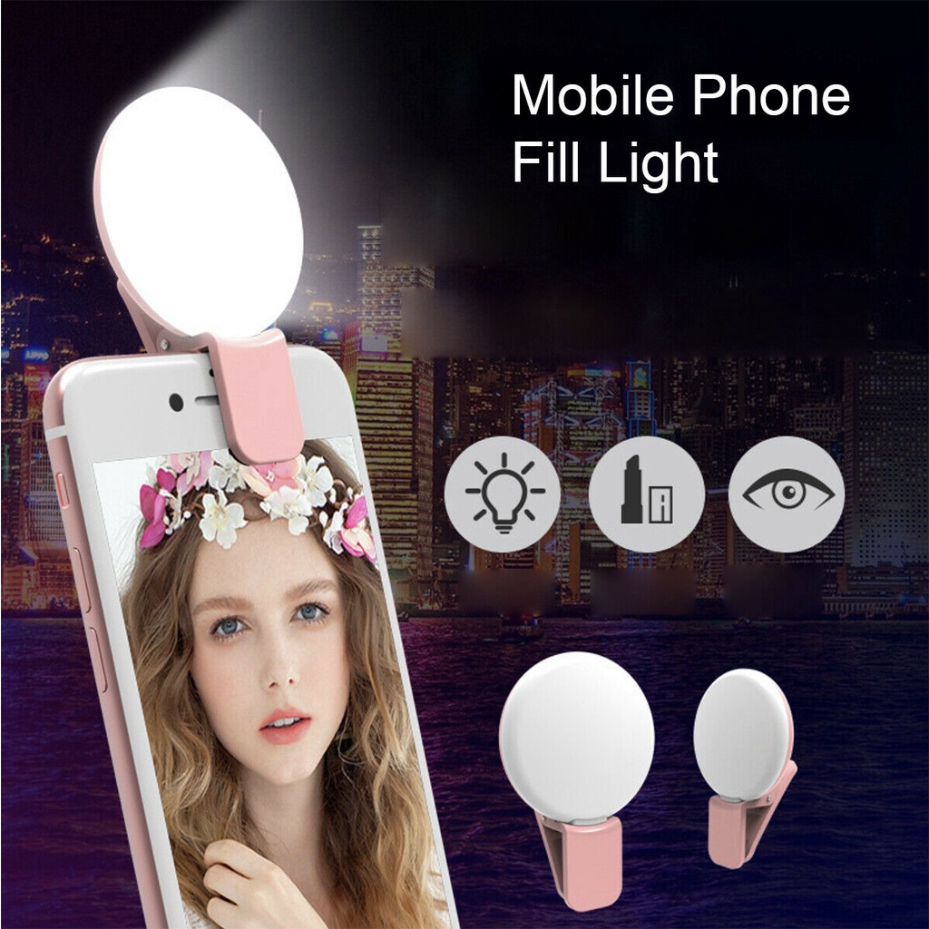 Đèn Led Hỗ Trợ Chụp Ảnh Selfie Kẹp Điện Thoại Dùng Pin Sạc 3 Chế Độ Sáng