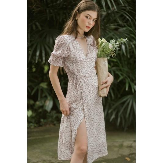 OLALASTUDIO Đầm voan cổ V hoa liti - Dai Wrap Dress