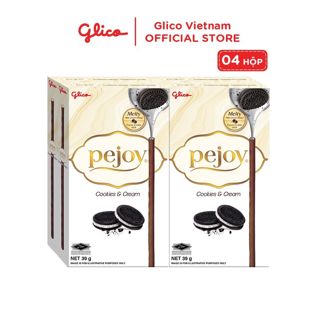 Bánh que nhân kem cookie GLICO Pejoy Cookies &amp; Cream 33G (Combo 4 hộp)