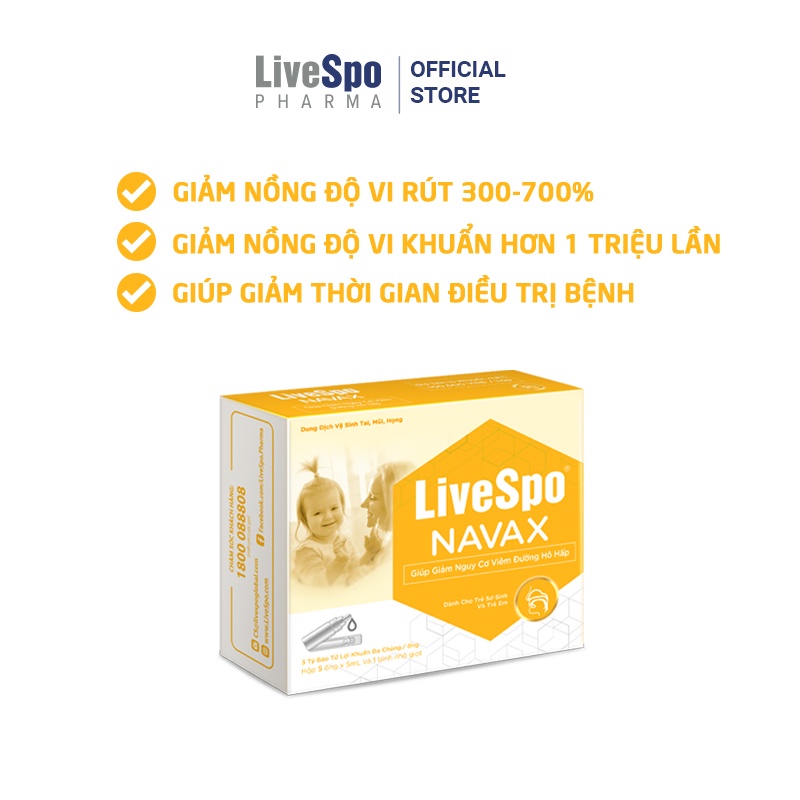 Combo3 hộp nước muối sinh lý bào tử lợi khuẩn LiveSpo NAVAX- Dành cho trẻ sơ sinh và trẻ em Hộp 5 ống x 5ml