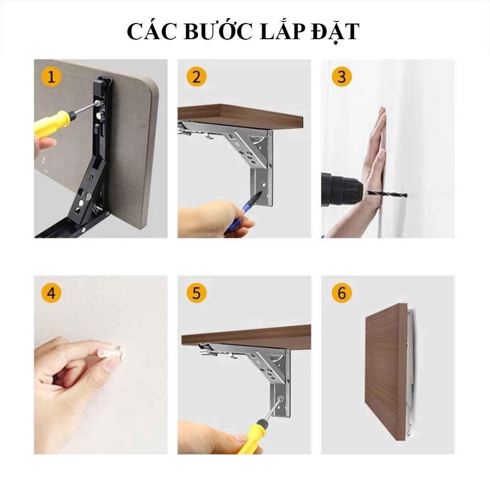 Giá Đỡ, Bản Lề Gấp Gọn Inox KUNBE Ke Đỡ Bàn Gập Chịu Lực Treo Tường, Tiện Dụng Dễ Lắp Đặt