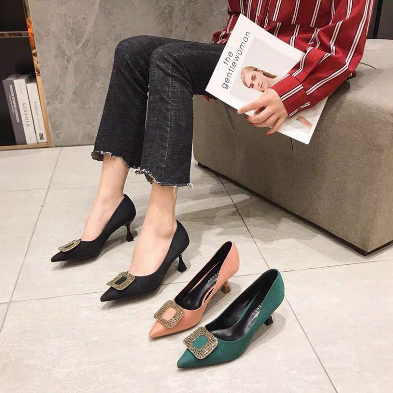 Giày Cao Gót 7 Phân Da Lì Đính Mặt Vuông 73223_153173