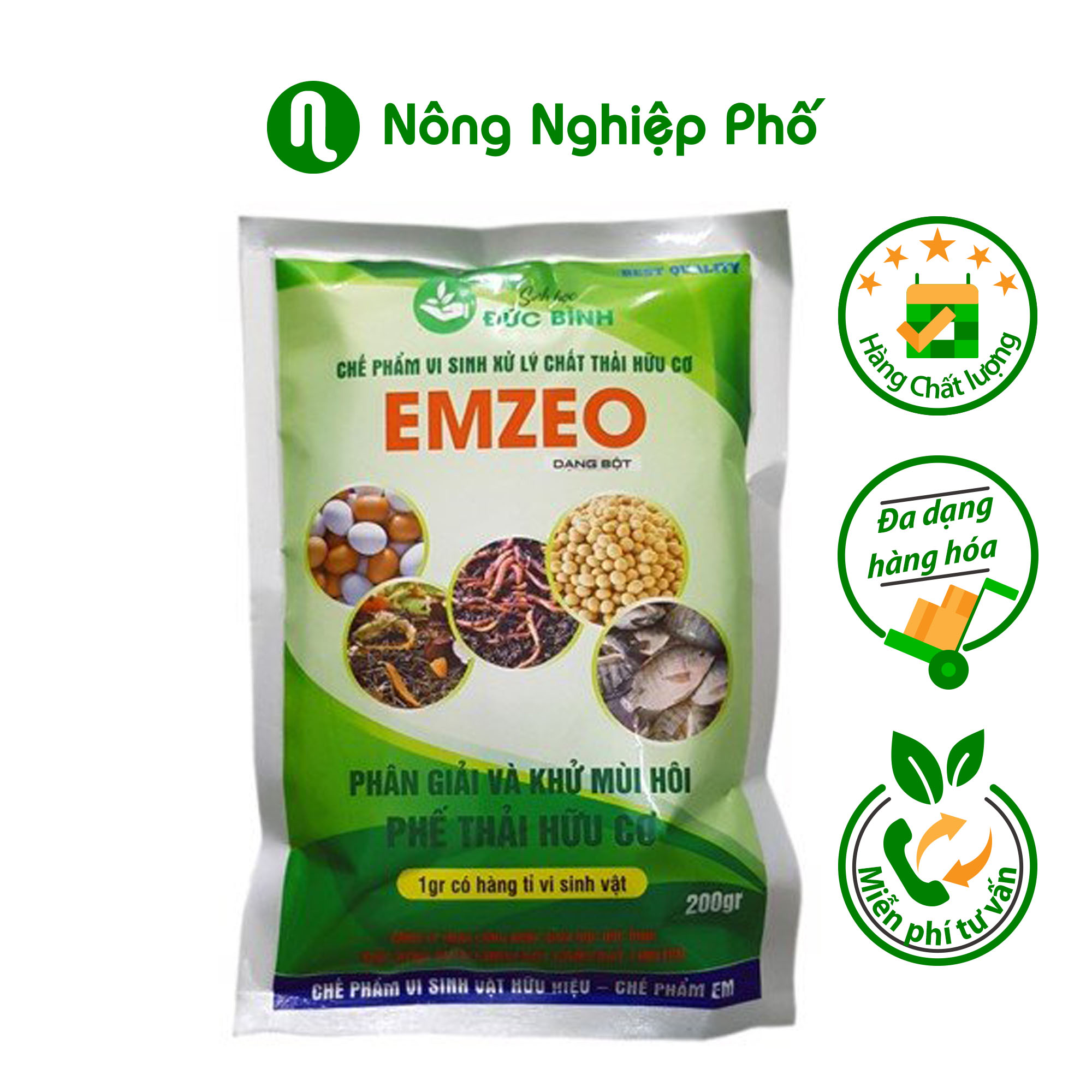 CHẾ PHẨM VI SINH EMZEO - PHÂN GIẢI, KHỬ MÙI HÔI PHẾ THẢI HỮU CƠ - GÓI 200GR