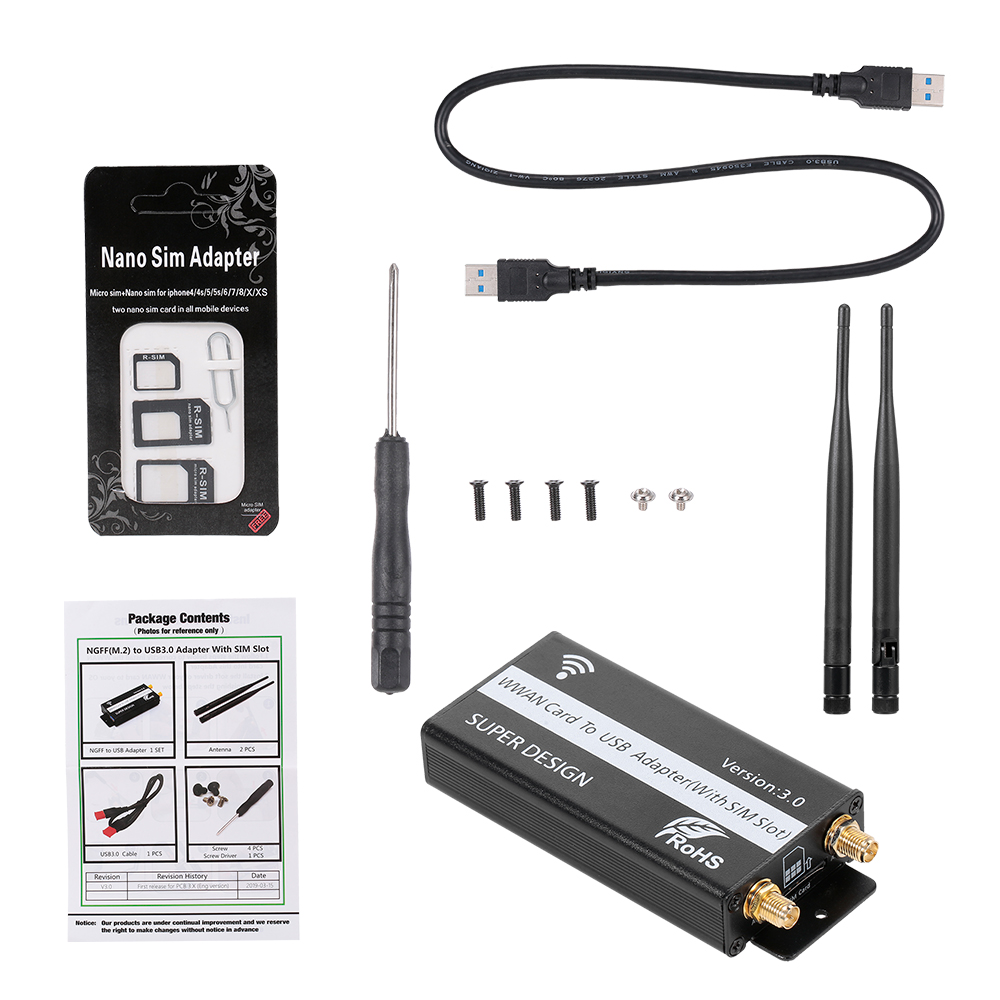 Bảng mạch bộ điều hợp Mô-đun LTE NGFF M.2 Phím B sang USB 3.0 với Khe cắm SIM 6/8 Chân cho Mô-đun WWAN / LTE / 3G 4G