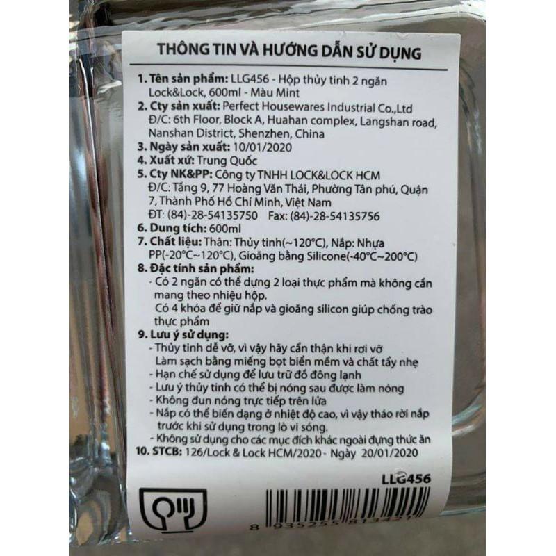 Hộp thuỷ tinh lock 2 ngăn 600ml
