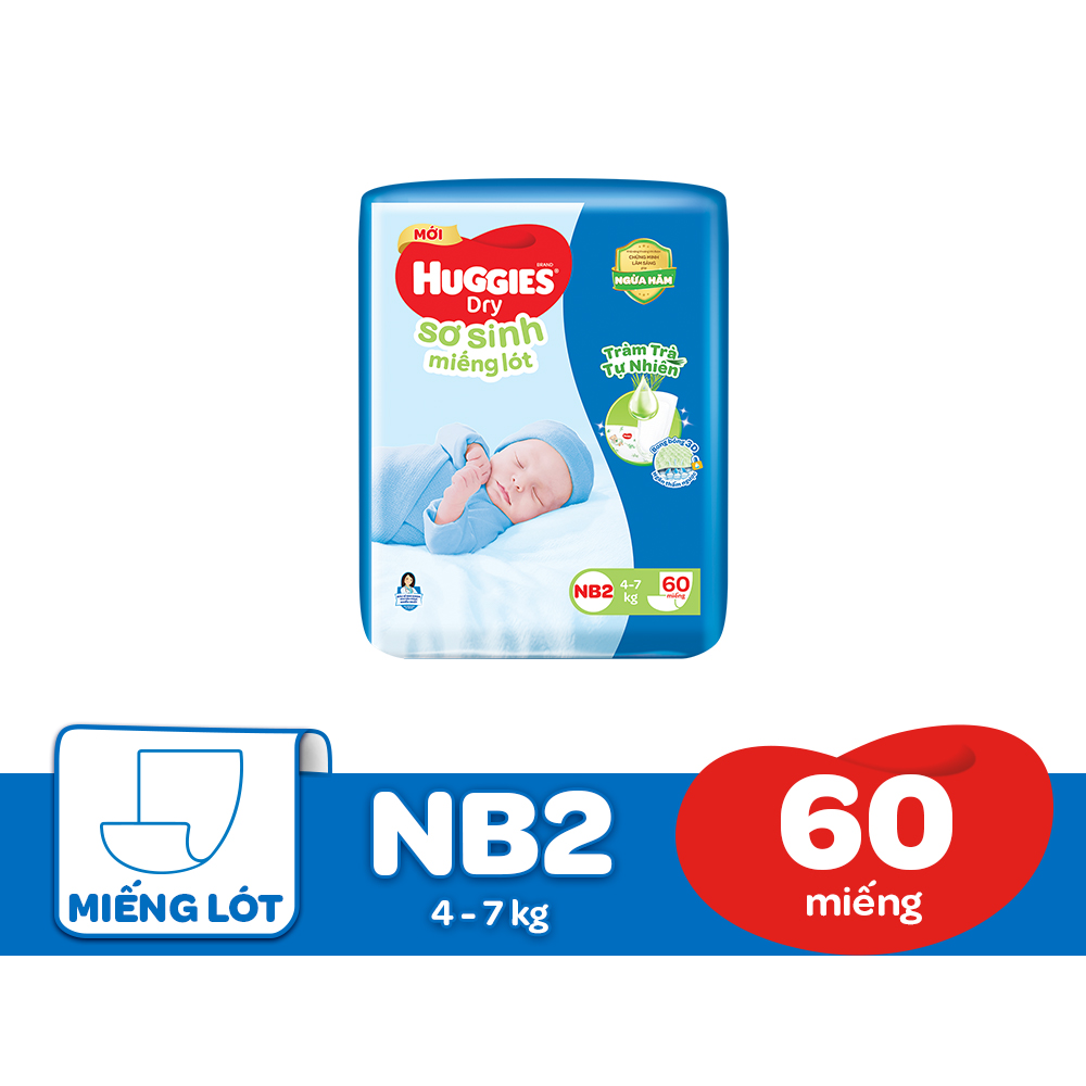 Miếng lót sơ sinh NB2 HUGGIES DRY 60 miếng