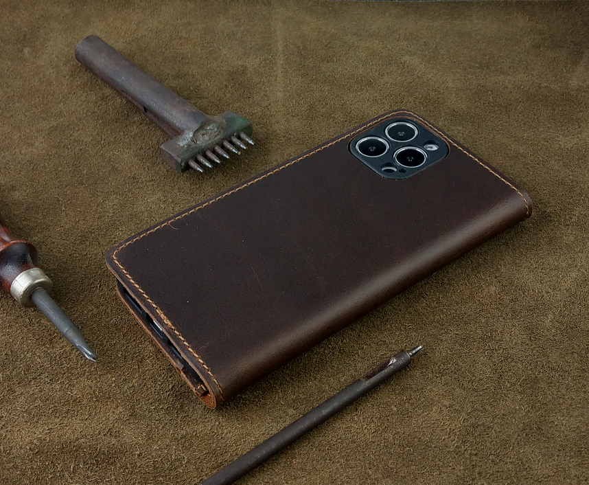 Bao Da cho Iphone 12 Pro Handmade Da Bò Thật