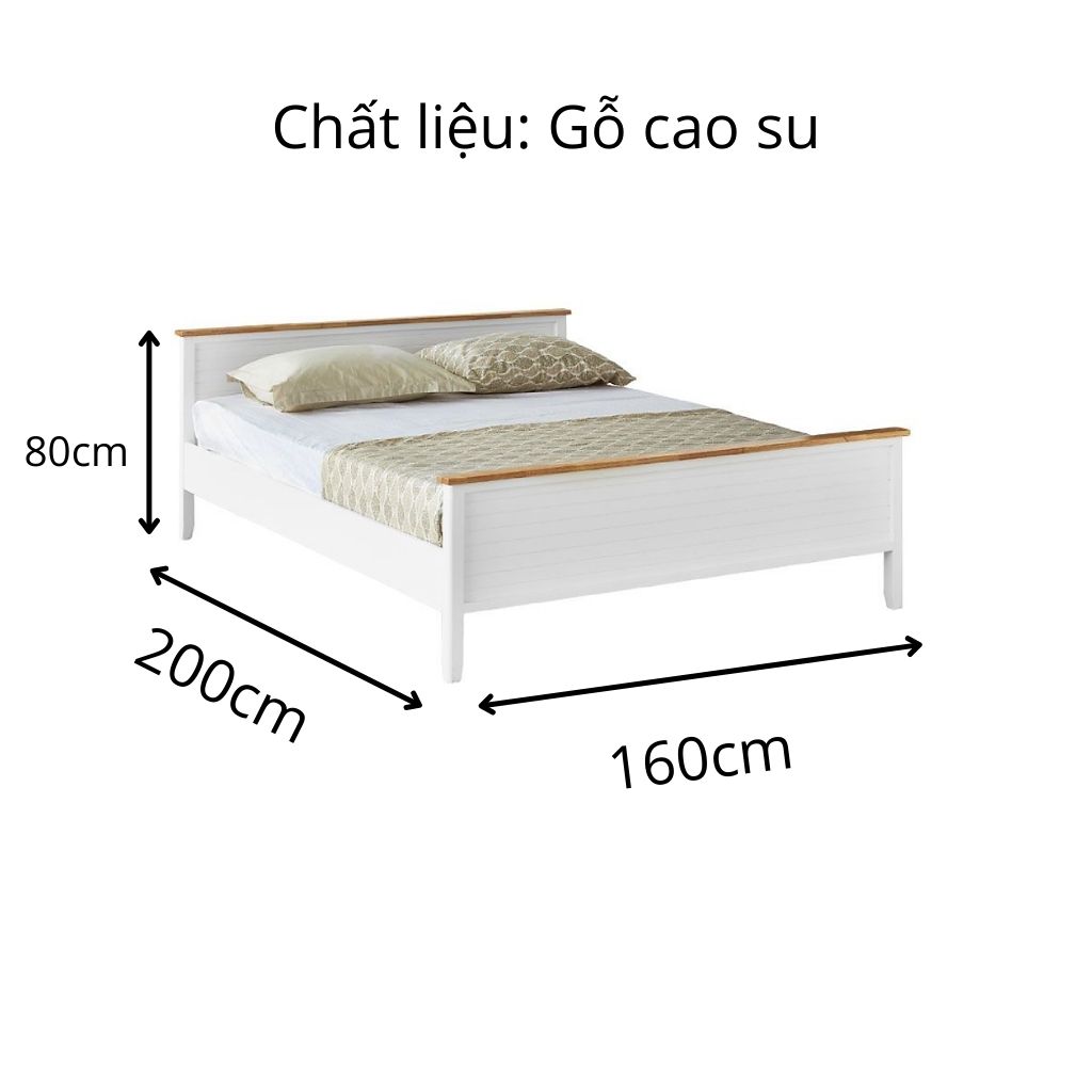 Giường Ngủ Gỗ Cao Su L200xW160xH80 BAYA MOZART Màu Vàng Nhạt Kết Hợp Phun PU Trắng, Các Mắt Gỗ Đều Màu, Bề Mặt Gỗ Nhẵn Mịn, Cứng Cáp, Không Bị Cong Vênh 1048520