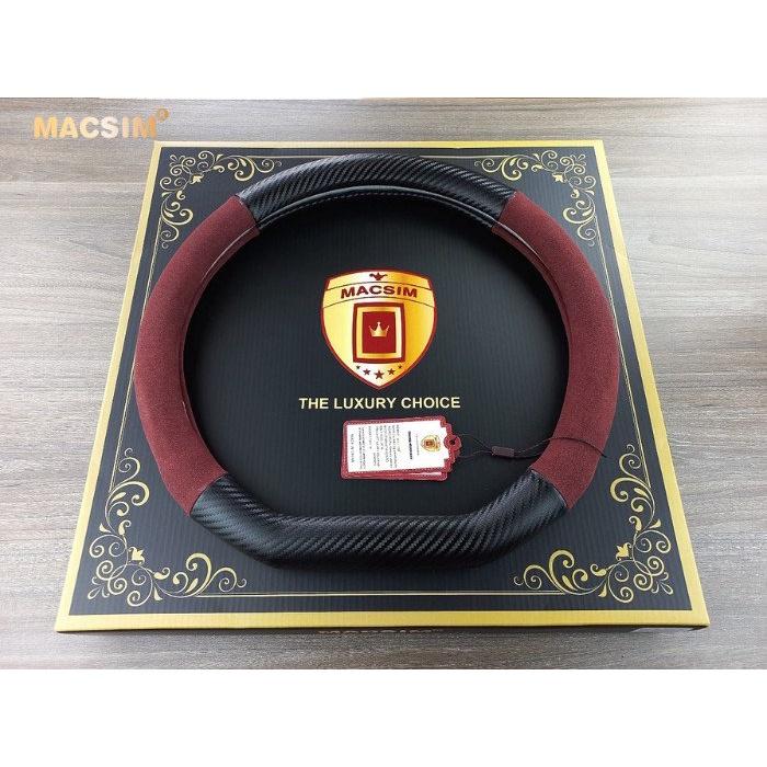 Bọc vô lăng cao cấp Macsim mã 8771 Dcut màu đỏ đô+ cacbon