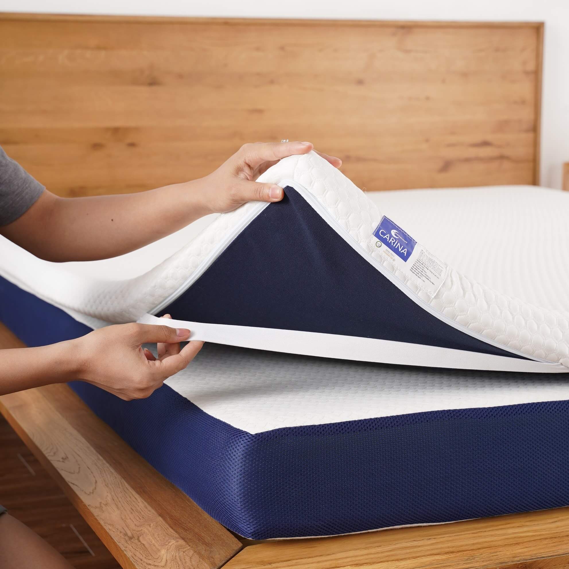 Nệm topper tiện nghi memory foam cao cấp Goodnight Carina siêu mát, bọc vải tản nhiệt 3 inch Ultra