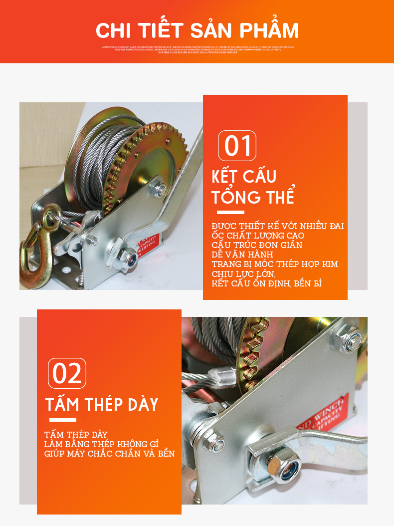 Tời quay tay 1000LBS- tải trọng nâng 453kg, cáp 8m
