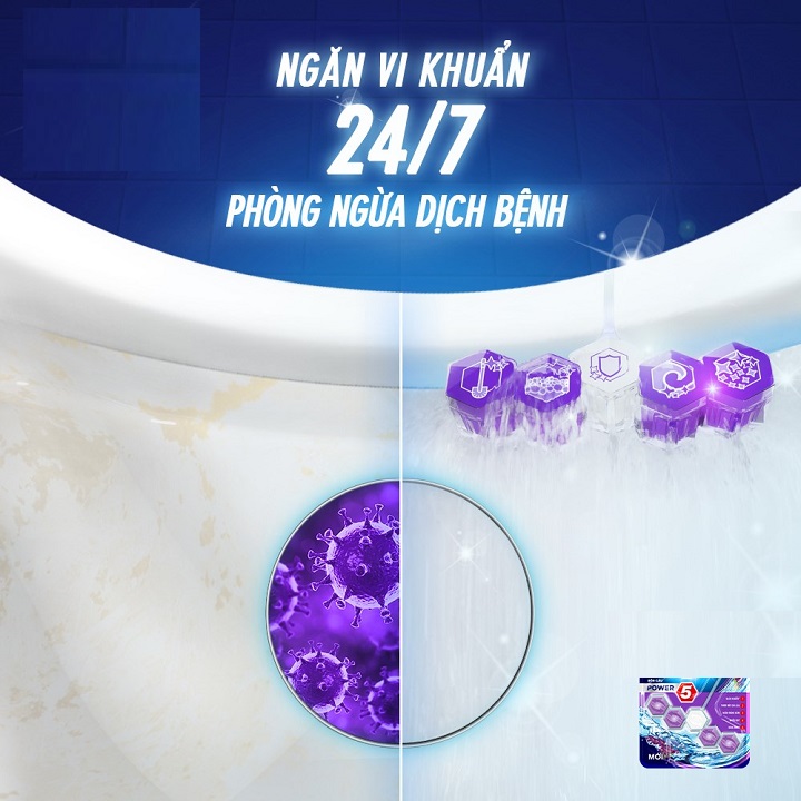 Combo 5 Viên Tẩy Vệ Sinh Bồn Cầu  Hương Biển Xanh Sạch Khuẩn Thơm Mát (55g/viên)