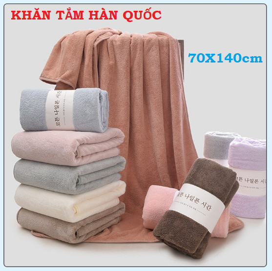 Khăn tắm lông cừu hàn quốc cao cấp 70x140 cm chất bông siêu mềm mịn thấm nước cực nhanh Loại 1 + Tặng khăn quấn tóc cute (màu ngẫu nhiên)