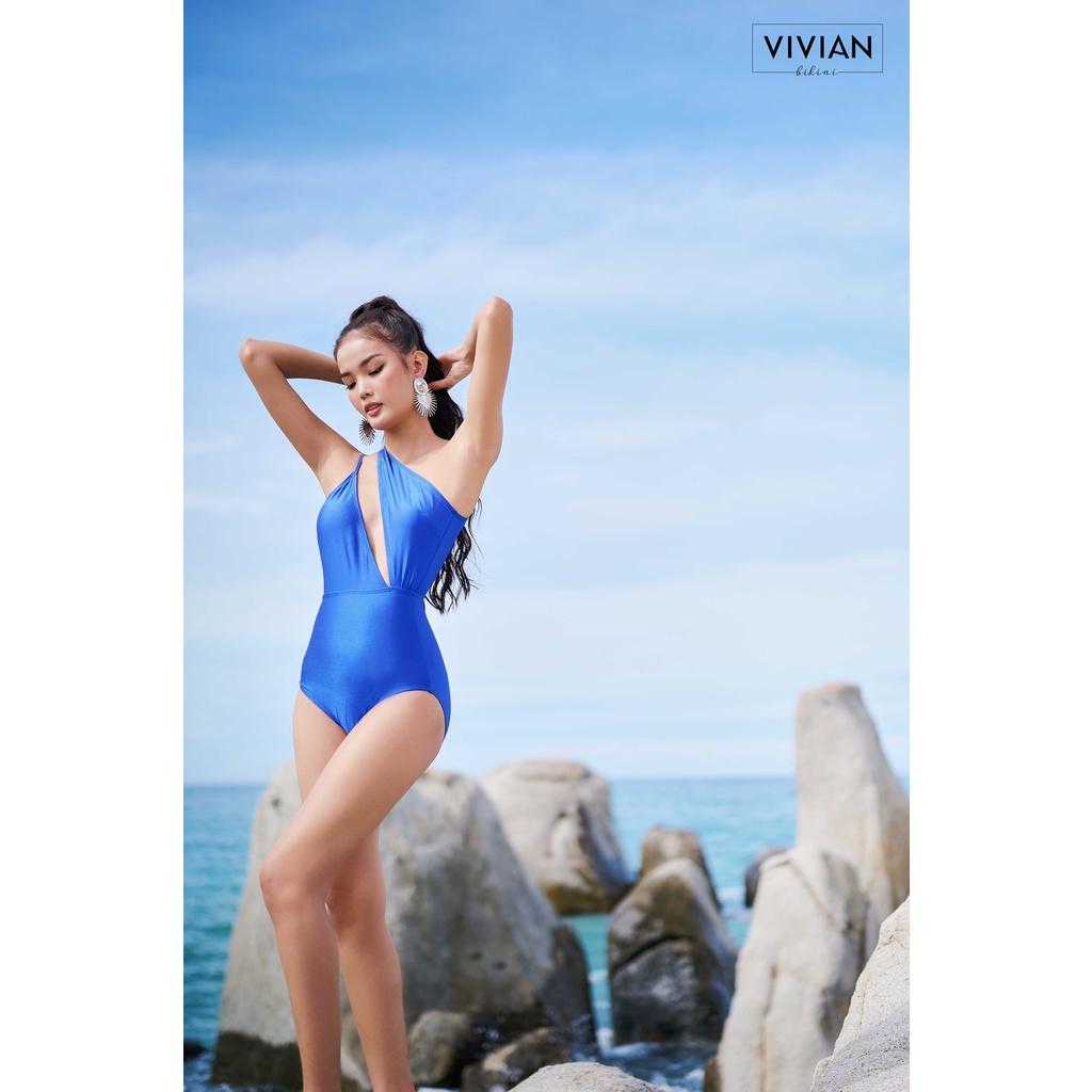 Đồ bơi nữ cao cấp dạng Một mảnh áo lệch vai, quai áo kép cách điệu - màu Xanh Navy - VS184_NV