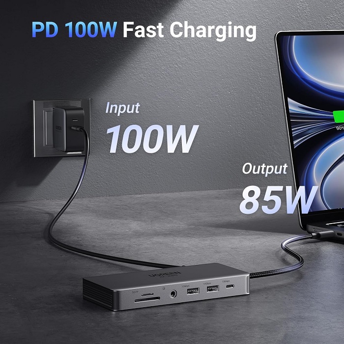 Hub USB-C Revodok Docking Station 11 in 1 Ugreen 15965, HDMI 8K@30Hz 4K60Hz, 10 Gbps Data Port 100W PD 1Gbps Ethernet, SD/TF Card Reader Hàng chính hãng