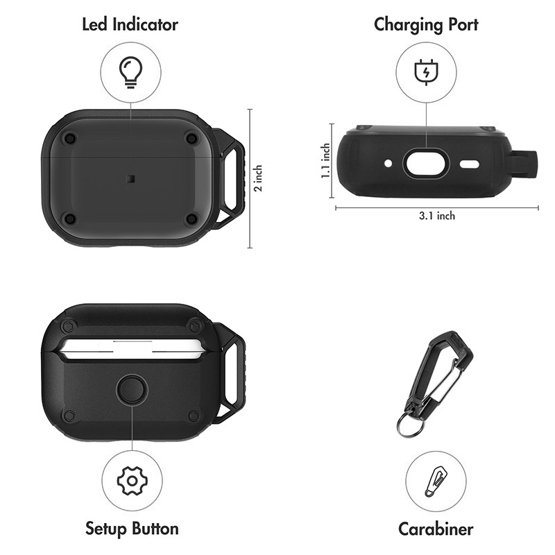 Case bảo vệ có khóa an toàn nắp từ tính chống sốc cho AirPods Pro 2 - Hàng Chính Hãng