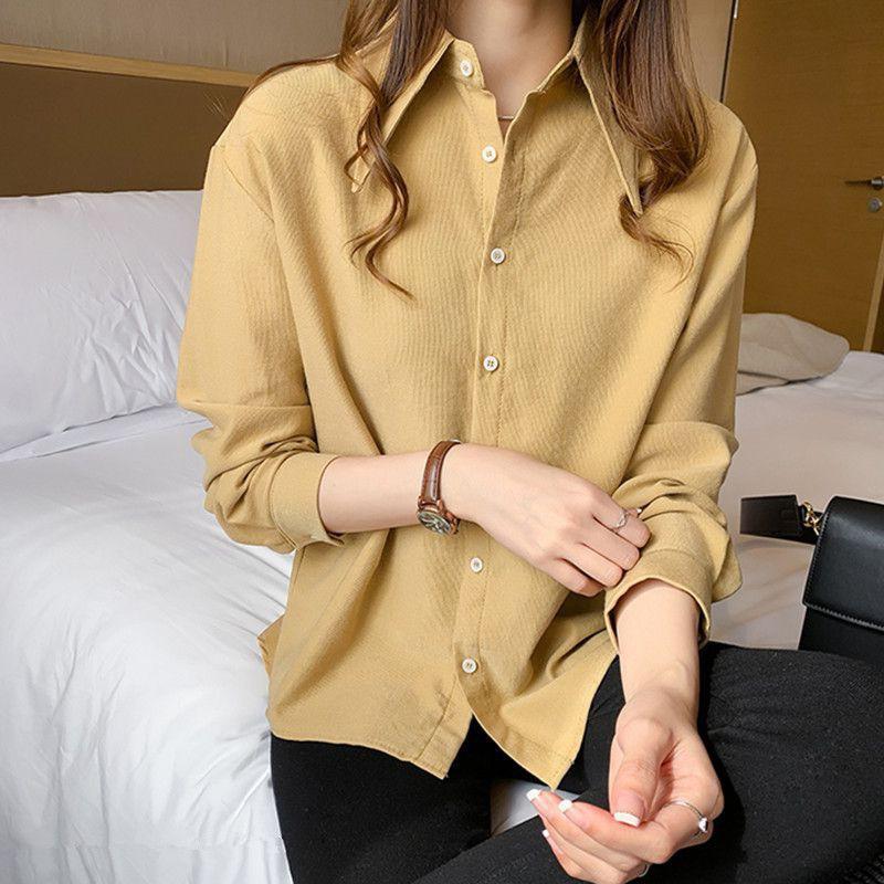 Áo sơ mi nữ tay dài màu trơn phong cách vintage