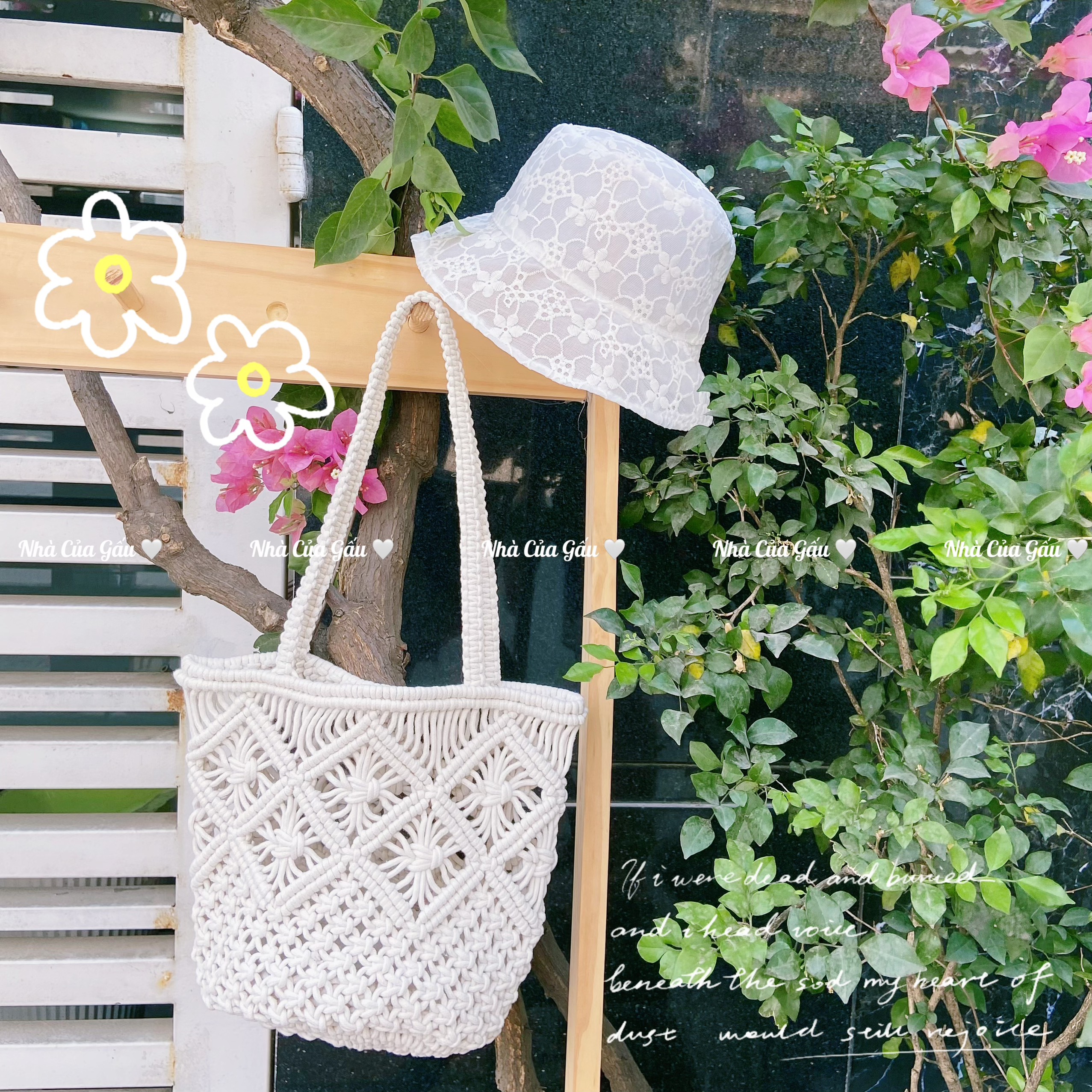Túi len lưới họa tiết đan vuông vintage cực đẹp