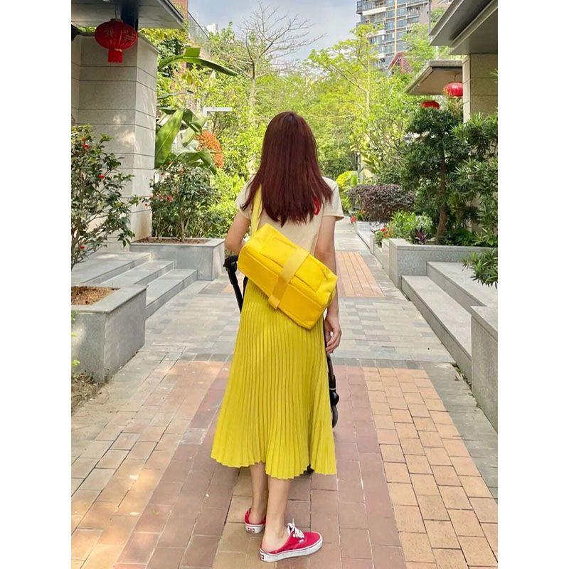 TOBE1SHOP Váy Hồng Kông nhẹ nhàng, hoạt bát, áo thun ngắn tay, thắt lưng mềm mại, váy xếp nếp, con cái mùa hè.