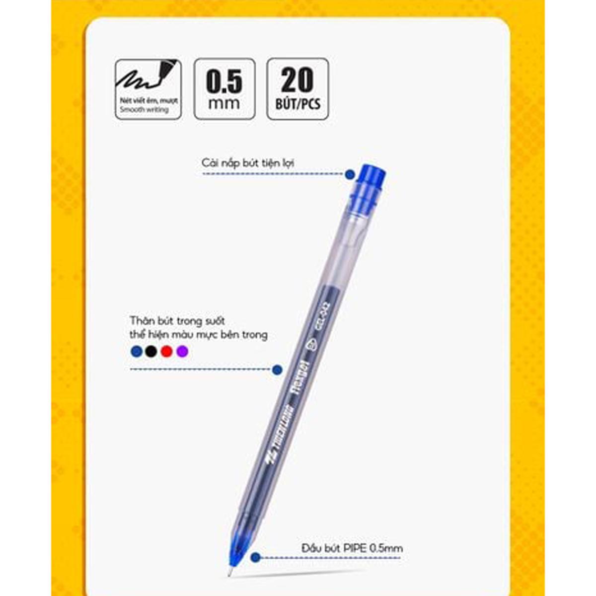 Hộp 20 Bút Gel Flexgel 0.5 mm - Thiên Long GEL-042 - Mực Tím