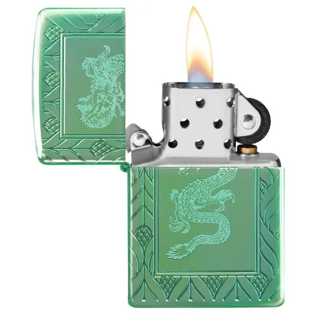Bật Lửa Zippo Armor High Polish Green Elegant Dragon - Vỏ Dày Khắc Sâu MultiCut Hình Rồng Xanh Cao Cấp