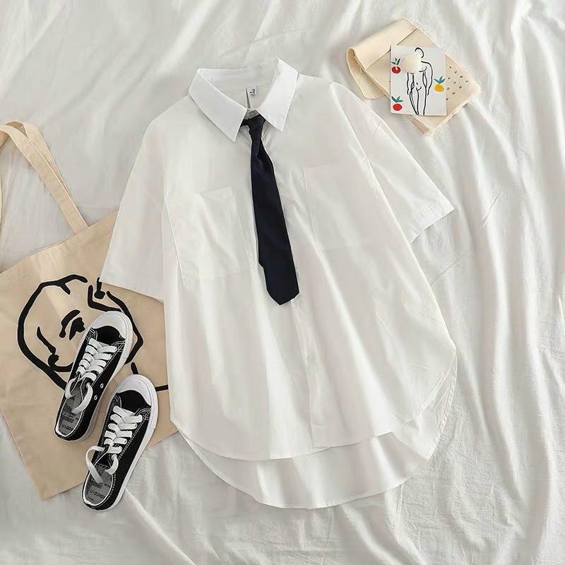 Áo sơ mi kèm dây cà vạc chất vải Kate Free Size 40-50kg dành cho nữ cá tính