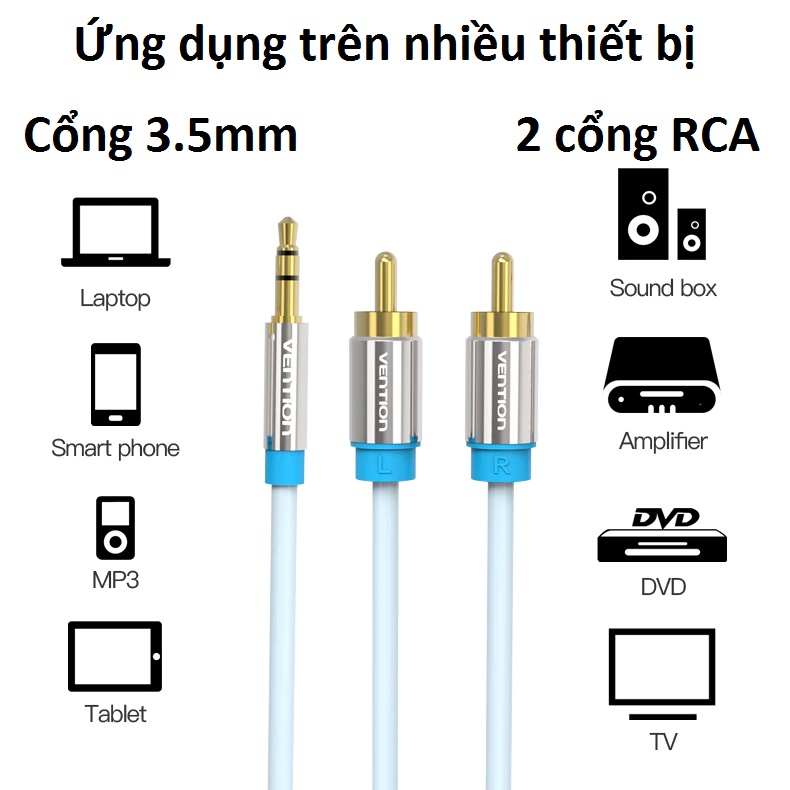 [ 3.5 ra 2*RCA ] Cáp chuyển 3.5 male ra 2 đầu RCA Male Vention BCFBG - Hàng chính hãng