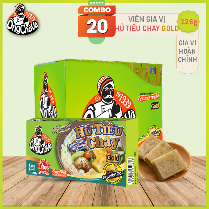 Lốc 20 Hộp Viên Gia Vị Hủ Tiếu Chay Gold Ông Chà Và 126g (Nam Vang Vegetable Soup Cubes)