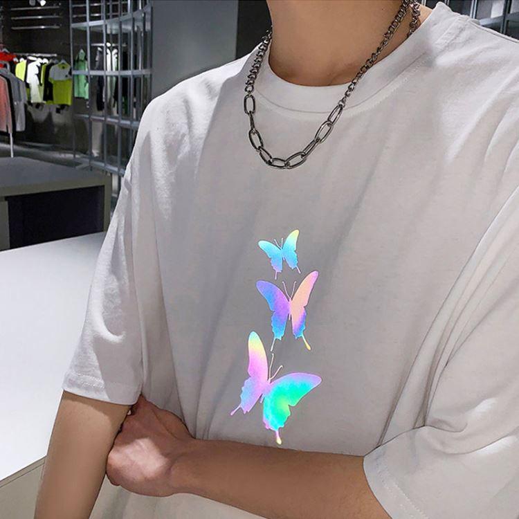 Áo thun Phản Quang 7 Màu Tay Lỡ Unisex Nam Nữ Bướm 1