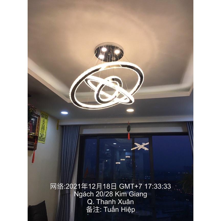 Đèn chùm thả trần pha lê 3 vòng bản 5cm decor phòng khách,ngủ,bếp kích thước lớn,có điều khiển từ xa 3 chế độ ánh sáng