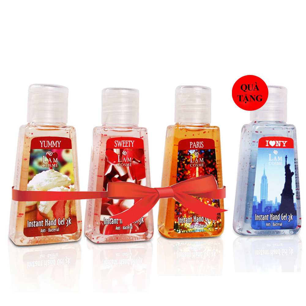 Hộp 3 Chai Gel Rửa Tay Khô 3K Lamcosmé (60ml) - Tặng 1 Chai Gel Rửa Tay Khô