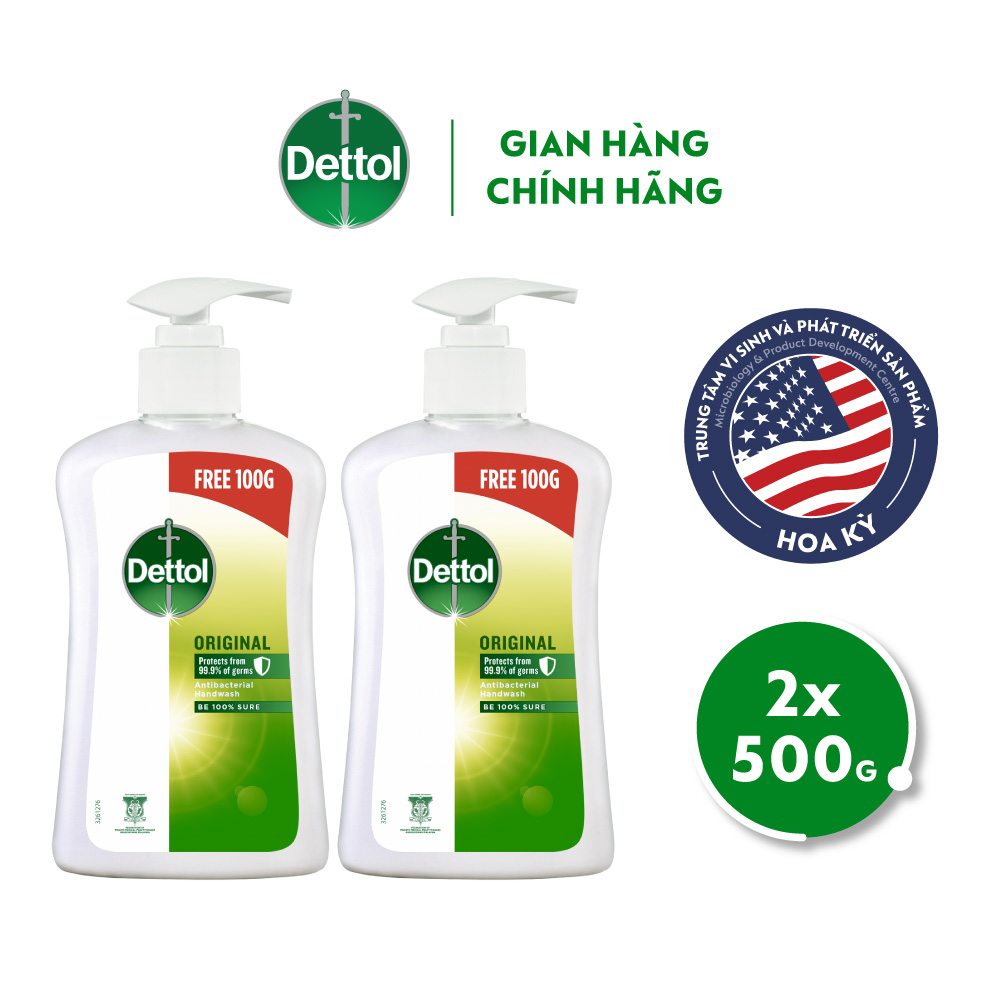 Combo 2 chai nước rửa tay Dettol kháng khuẩn - Chai 500G