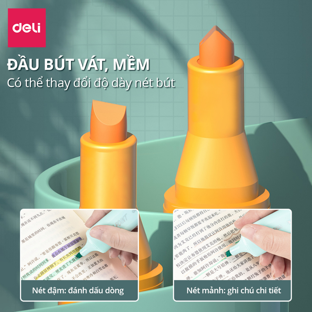 Set 6 Bút Highlight Đánh Dấu Nhớ Dòng Dạ Quang Deli Màu Pastel Phù Hợp Cho Học Sinh Văn Phòng Tiện Dụng Nhanh Khô