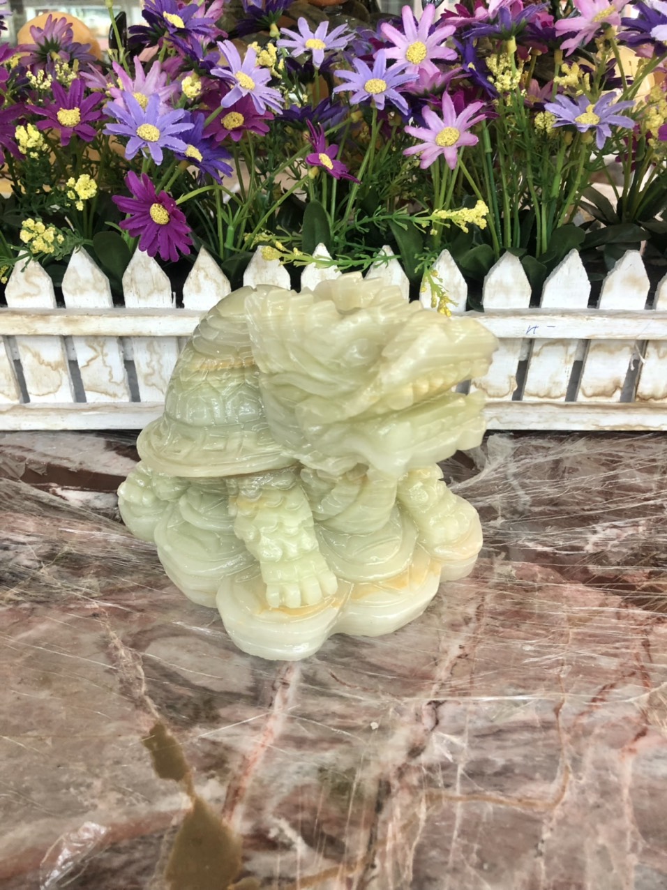 Tượng Long Quy ( Rùa đầu Rồng ) phong thủy đá ngọc Onyx đặt bàn thờ, bàn làm việc - Dài 15cm