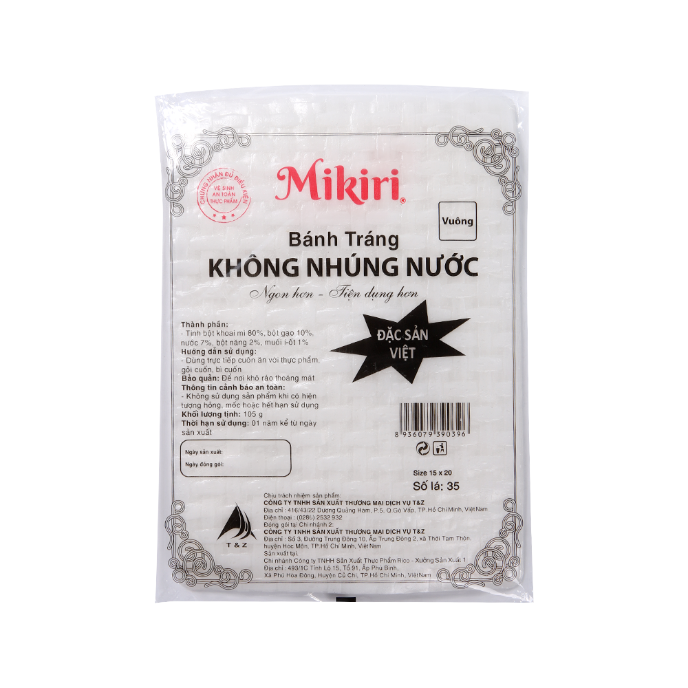 Bánh tráng không nhúng nước 35 lá Mikiri x 105gr Combo lựa chọn