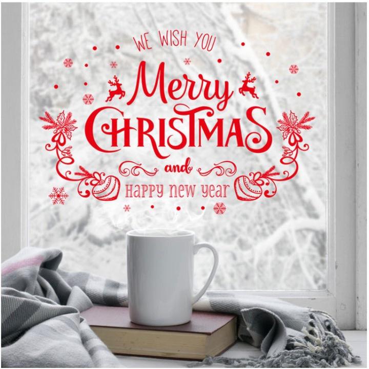 Decal trang trí Noel 2022 chữ Merry Christmas and Happy New Year