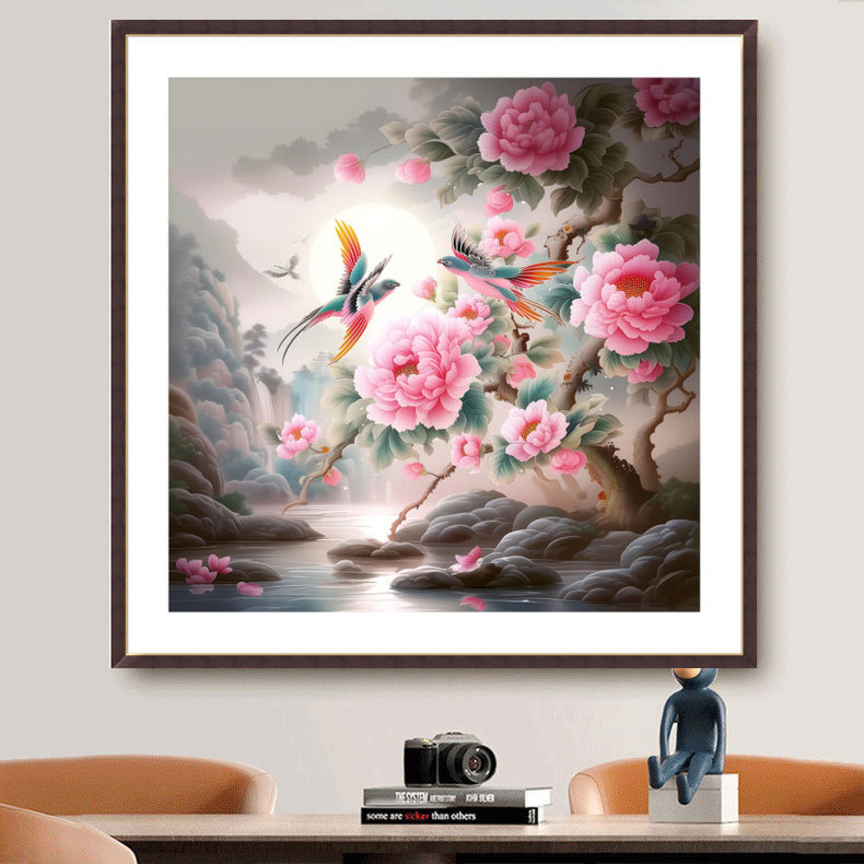 Tranh thêu kín Hoa mẫu đơn nở đêm xw3089, kích thước 60 x 60 cm