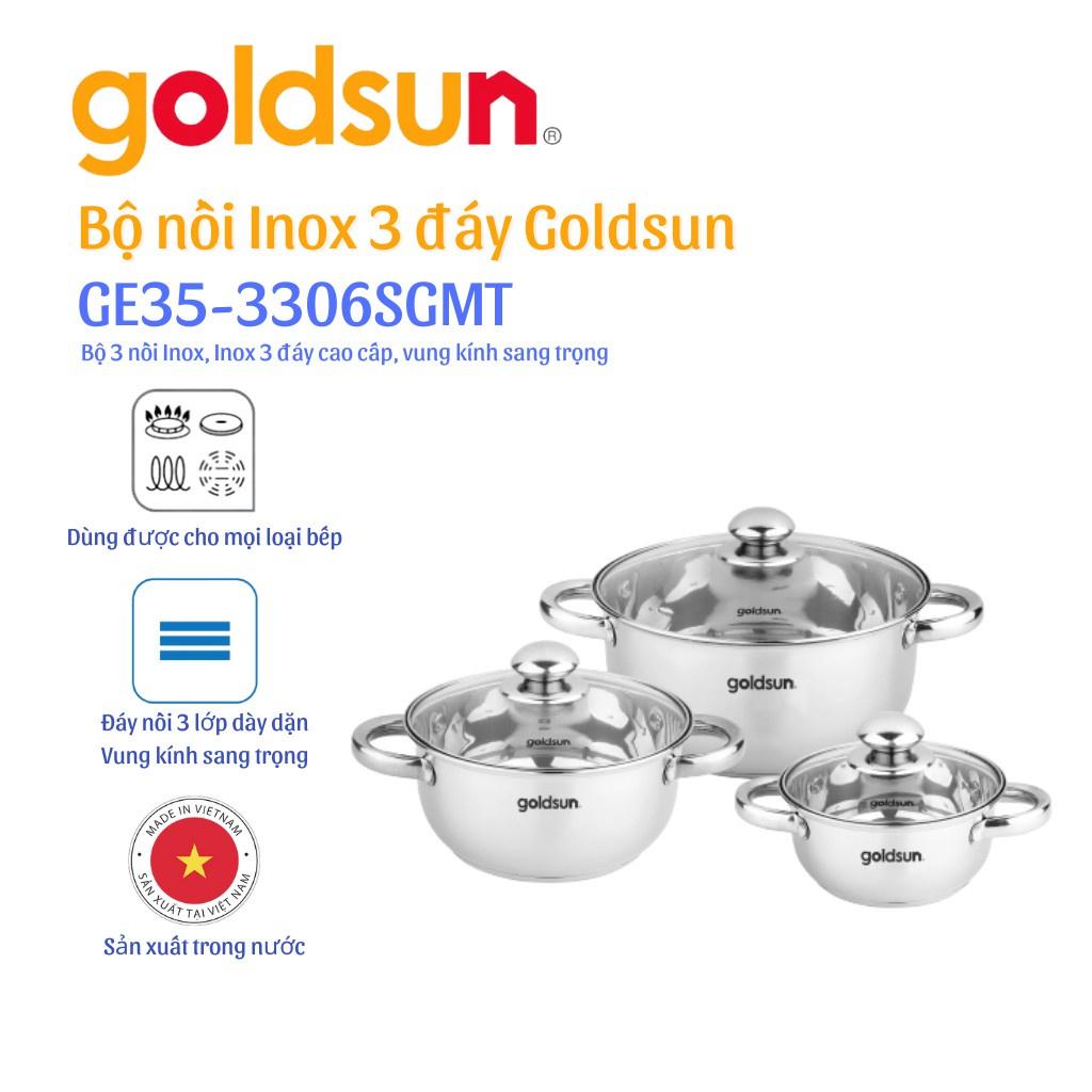 Bộ Nồi Inox 3 Đáy vung kính cường lực trong suốt Goldsun GE35-3306SGMT ( DÙNG CHO TẤT CẢ MỌI LOẠI BẾP- BH 12Tháng)