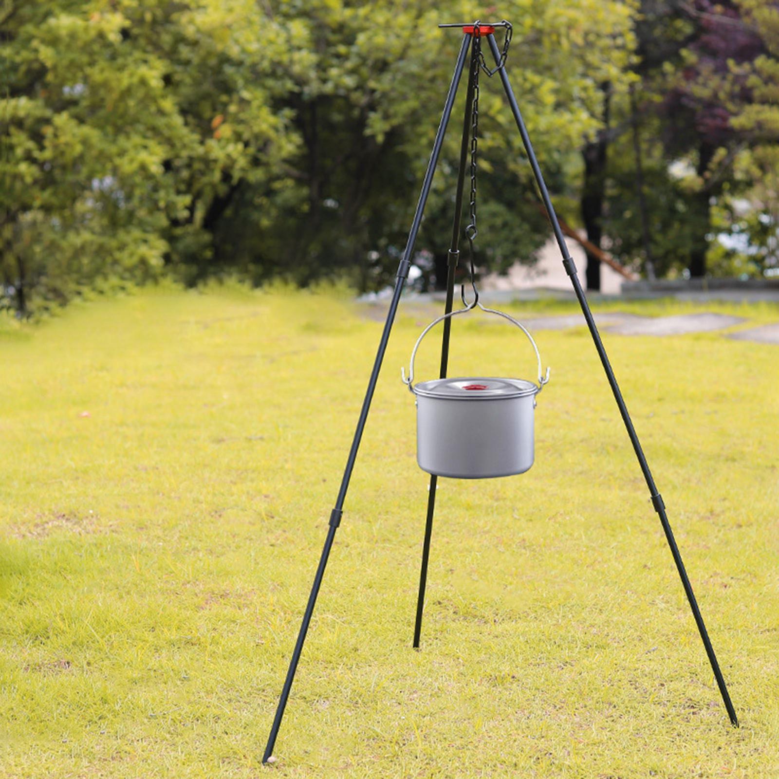 Camping Tripod Campfire Cooking Mini Adjustable Grill Tripod Cooker Campfire Grill Stand Tripod Grilling Set Cooking Tripod Hanger w/ Storage Bag