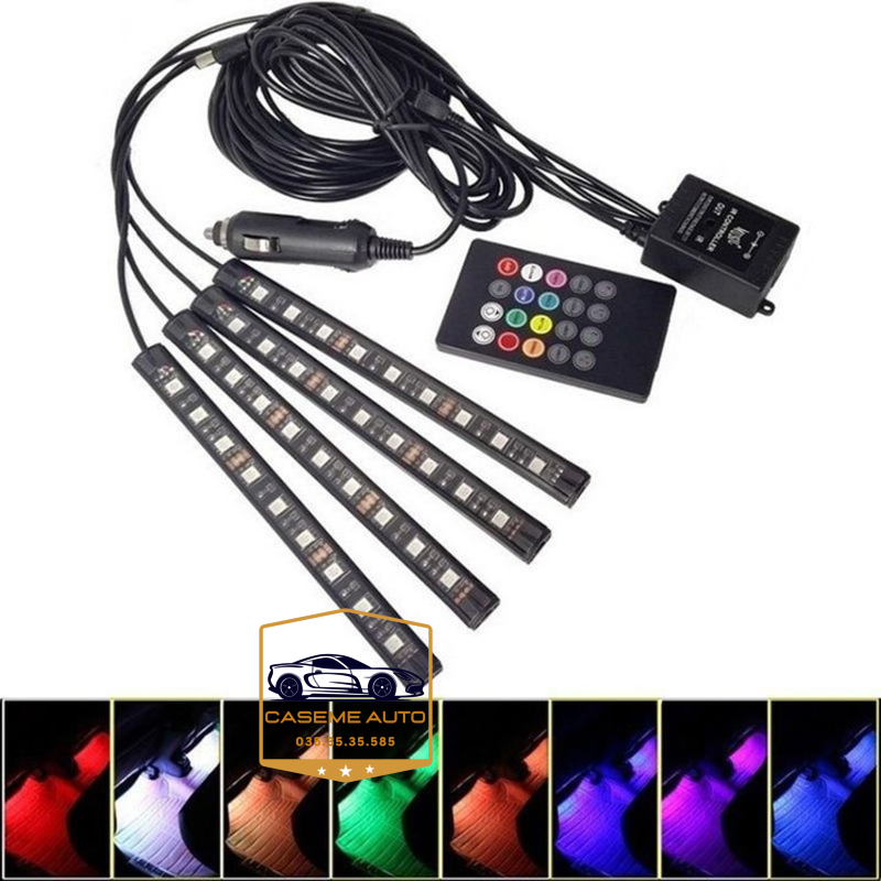 Đèn Led Gầm Nội Thất Ô Tô Nháy Theo Nhạc, Gồm 4 Thanh 22Cm 12 Bóng Led - Hàng Chính Hãng