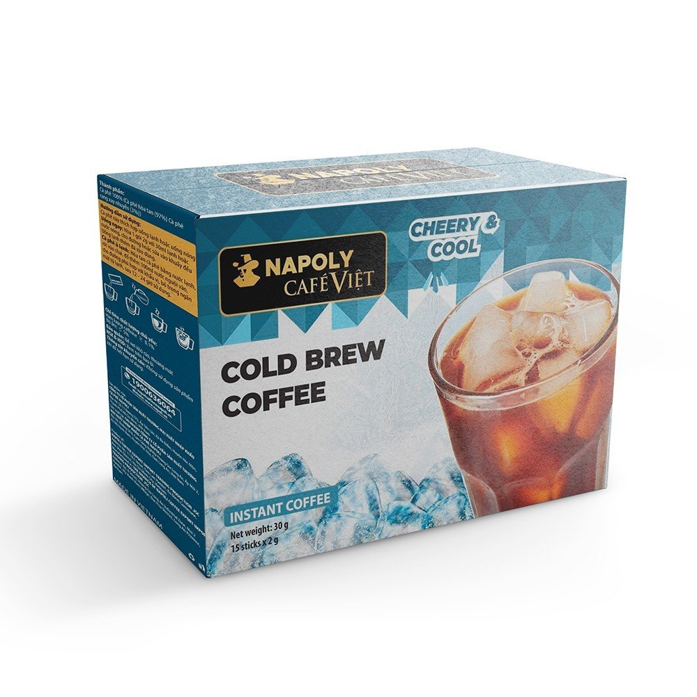 COLD BREW COFFEE - Cà phê đen không đường sấy lạnh hòa tan Napoli Coffee hộp 15 gói x 2g