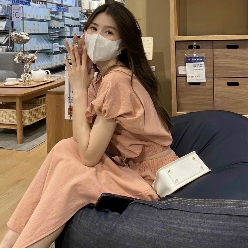 Sét Áo Bo Eo Váy Midi Chất linen Thun Co Giãn Nhẹ Linh Dilys Store