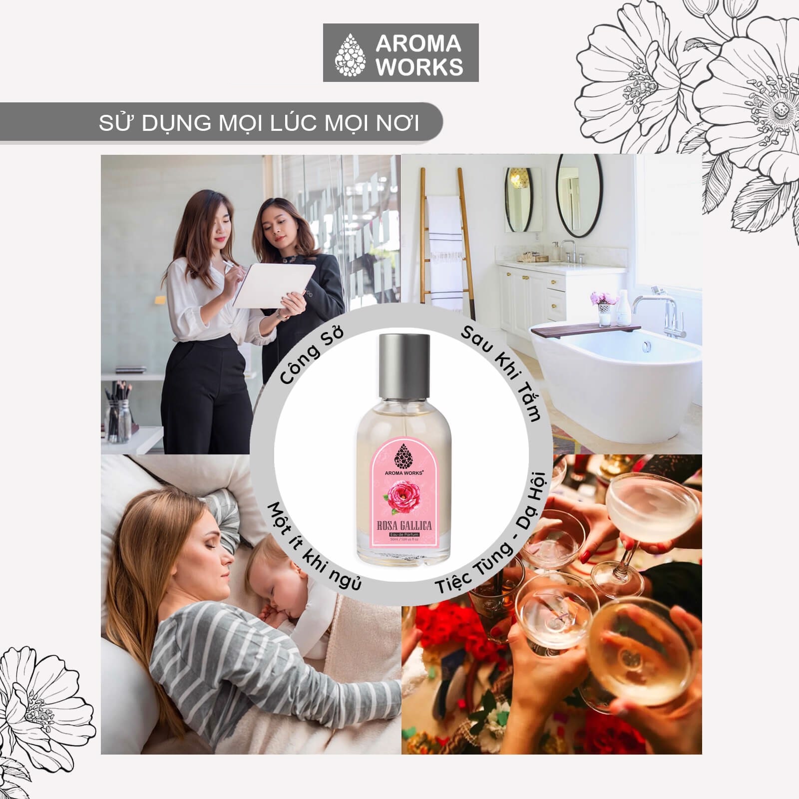 Nước hoa tinh dầu lưu hương lâu Aroma Works Rosa Gallica Eau De Parfum