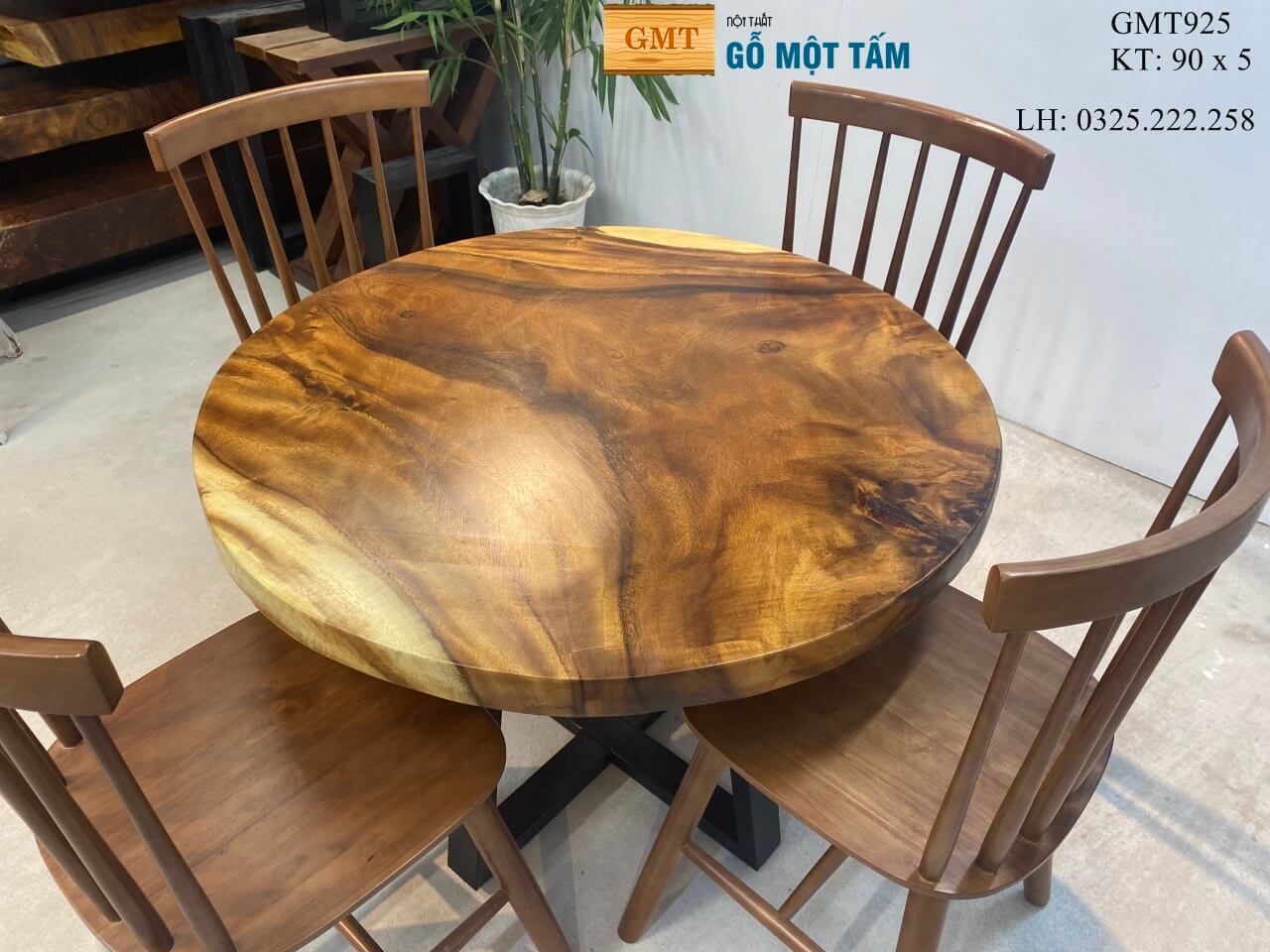 Bàn Gỗ Me Tây Nguyên Tấm, Bàn Sân Vườn Gỗ Me Tây, Bàn Làm Việc Gỗ Me Tây Dài 90cm Rộng 90cm Dày 5cm