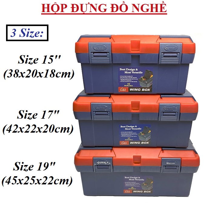 (42x22x20cm) Hộp đồ nghề - Thùng đựng đồ nghề đa năng size 17 - Chịu lực tốt, chịu nhiệt tối ưu, chống biến dạng khi bị tác động, sử dụng được lâu dài